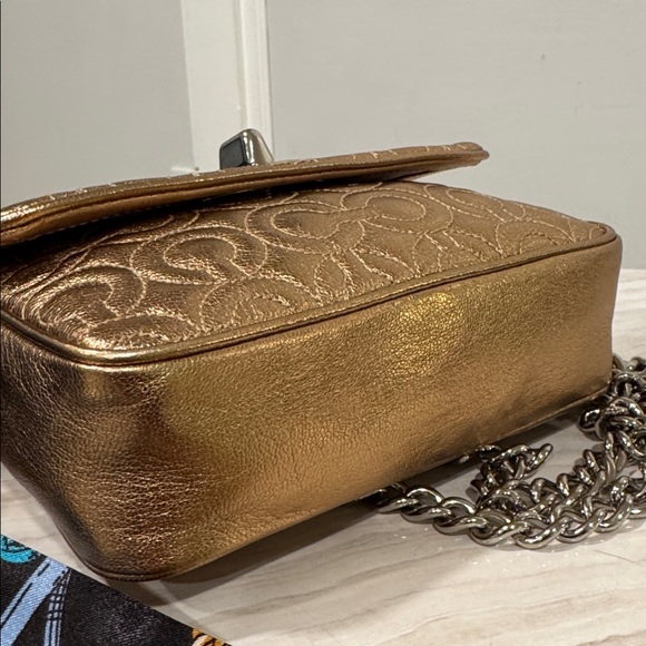 Coach Madison Small Signature Embossed Gold Metallic Leather Shoulder Bag - Picture 10 of 17